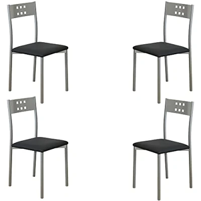 Imagen de MOMMA HOME Set 4 Sillas Modelo Xara Color Plata/Negro Material Metal/Ecopiel Medidas 41 x 47 86 cm