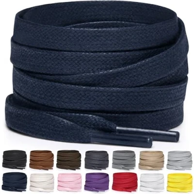 Imagen de Miscly Cordones Planos de Algodón Encerado Para Botas, Zapatillas y Zapatos, Disponibles en Varias Longitudes Colores (Azul Marino, 91 cm)
