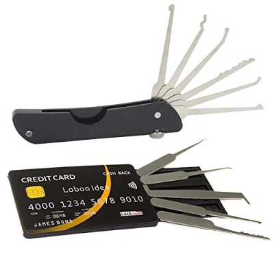 Imagen de Loboo Idea Juego de selección cerradura plegable multiherramienta bolsillo con kit herramientas bloqueo tarjeta crédito Idea, Mini Lockpick