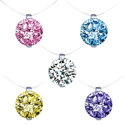 Imagen de Collares Mujer, Juego de Infinito U Invisible Colgantes Diamante Colores, en Plata Ley 925 Cadena Nylon Transparente con Colgantes, set 5 pcs