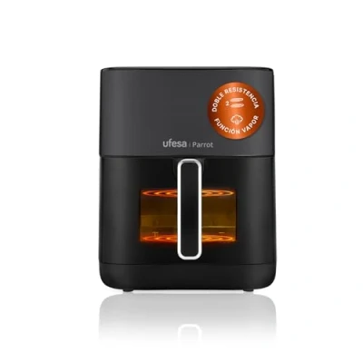 Imagen de Ufesa Parrot, Freidora Aire con Vapor, Doble Resistencia, 6 L, 1800 W, 10 Programas Preestablecidos, Ventana y Luz Interior, Libre de BPA