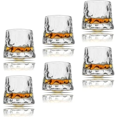 Imagen de Sthrucrack vasos de whisky giratorios para descompresión, juego 2 estilo bar ron escocés Bourbon (paquete 6, textura martillo, 300 ml)