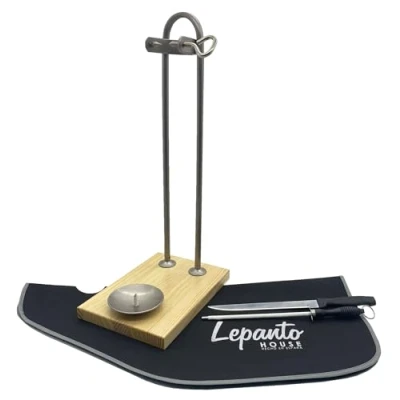 Imagen de jamonero Vertical + Set negro con Base de Madera Soporte Cuchillo chaira Cubre Jamon para HOGAR Y RESTAURANTES LepantoHouse