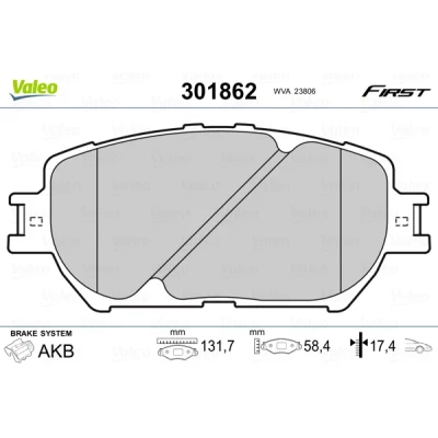 Imagen de VALEO 301862 Juego de pastillas freno FIRST Eje delantero excl. contacto avisador desgaste sin chapa antichirridos TOYOTA: Camry VI Berlina