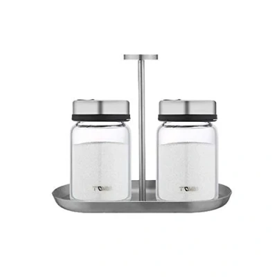 Imagen de Saleros y pimenteros con orificios de vertido ajustables, 150 ml, juego 2 soporte