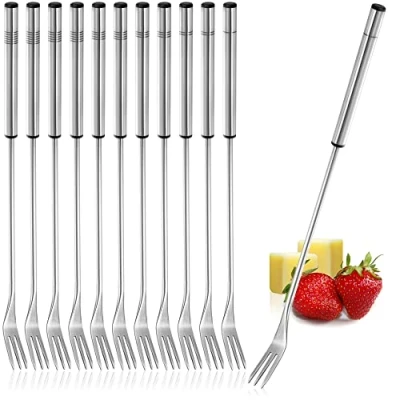 Imagen de COM FOUR® 12x tenedores para fondue de acero inoxidable cubiertos aptos lavavajillas pinchos (12 piezas mango inoxidable)