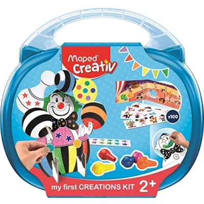 Imagen de Maped Set Pintura para Niños Kit Mis Primeras Creaciones Apto a Partir de 2 Años Incluye 6 Pinturas, 100 Pegatinas, 1 Cartel Circo y Payaso Cartón Pintar Maletín Reutilizable