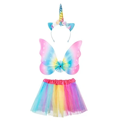 Imagen de Boland 52874 Disfraz de Unicornio Hada, Talla única para niños, Falda Tul, alas Hadas, Diadema con Orejas, Cuerno y Flores, arcoíris, tutú, Fiesta temática, Carnaval