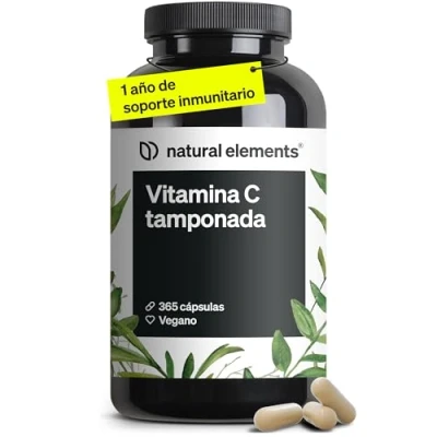 Imagen de Vitamina C tamponada 500 mg 365 cápsulas veganas inocua para el estómago, pH neutro, libre de ácidos obtenida la fermentación maíz no transgénico producido en Alemania