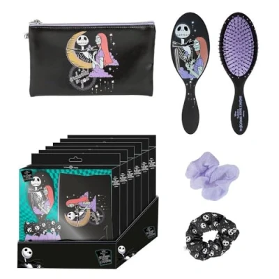 Imagen de Set de Belleza Pesadilla Antes Navidad Color Negro Conjunto Completo Incluye Cepillo Pelo, 2 Coleteros y Estuche Producto Original