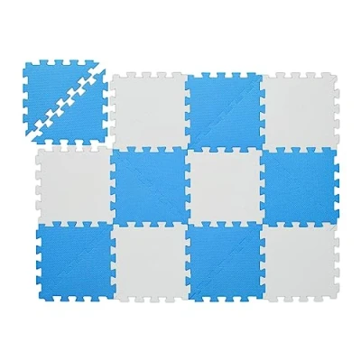 Imagen de Relaxdays Alfombra Puzle Niños Diseño Triángulos, Suelo Goma EVA, 12 Piezas, sin Tóxicos, 114x86cm, Celeste y Blanco, Gomaespuma, 1 x 30 cm