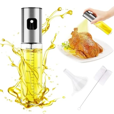Imagen de JOPHEK Spray Aceite Cocina, 100ml Pulverizador Botella Vidrio Acero Inoxidable Vaporizador de Oliva para Freidora Aire