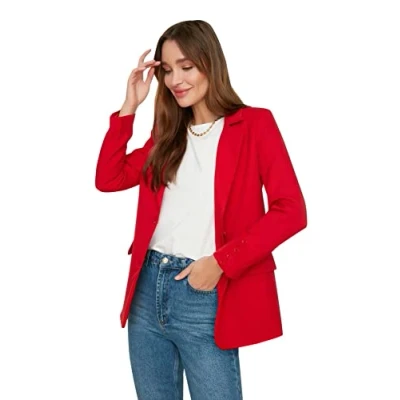Imagen de Trendyol Mujer Chaqueta Tejida con Cuello de Solapa Doble Botonadura, Rosso, 66