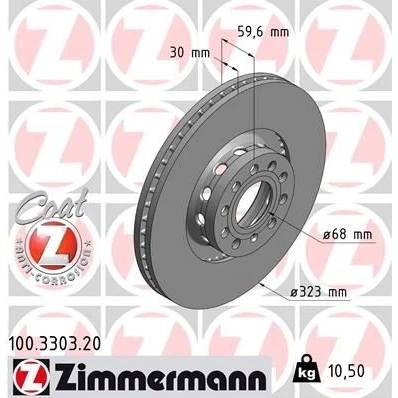 Imagen de ZIMMERMANN COAT Z 100.3303.20 Disco de freno 323 30 10/5 5 112 ventilación externa revestido altamente carbonizado AUDI: A8 D3, D2, A6 C4 Berlina