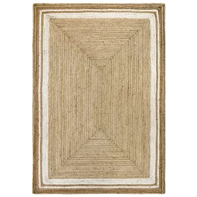 Imagen de HAMID Alfombra Yute, Alhambra Color Natural Greca Blanca, 100% Fibra de Tejida a Mano, Salón, Dormitorio, Pasillo, (160x230cm)