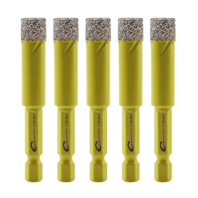 Imagen de Juego de Brocas Diamante Seco 5piezas 10mm Sierra Perforadora con Mango Hexagonal Cambio Rápido para Cerámica Porcelana Granito Mármol Cuarzo Gres SANLEETEK