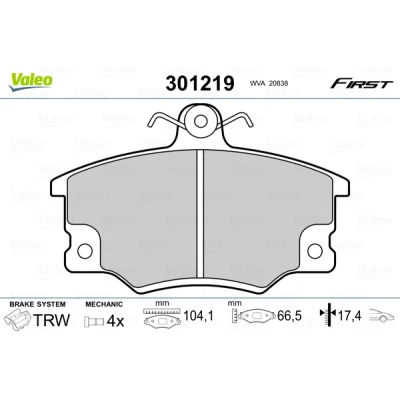 Imagen de VALEO 301219 Juego de pastillas freno FIRST Eje delantero con contacto avisador desgaste sin chapa antichirridos FIAT: Uno Hatchback