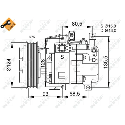 Imagen de NRF EASY FIT 32408 compresor de Aire Acondicionado H12A1 12 PAG 46 con aceite PAG, junta anular MAZDA: 3 Hatchback, 6 Berlina