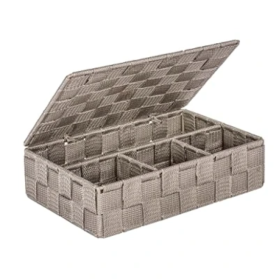 Imagen de Wenko Organizador para el baño Adria pequeño con Tapa, Caja de Almacenamiento Tejido Material plástico (PP), 4 Compartimentos, Medidas: 26 x 7,5 17 cm, Color: Gris Pardo
