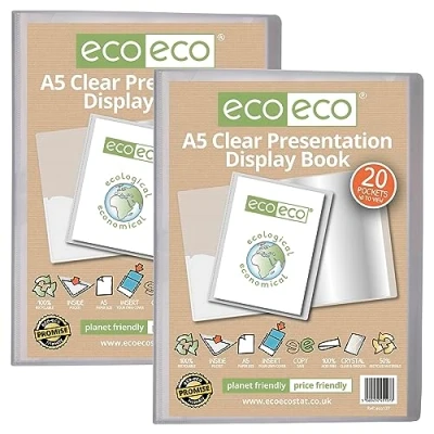Imagen de eco eco127x2 Carpeta de presentación transparente con 20 bolsillos, tamaño A5, 50% reciclado, fundas plástico, 2 unidades