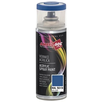 Imagen de AMBRO SOL Pintura acrílica en spray, color Azul Capri, RAL 5019, resultado profesional múltiples superficies, exteriores e interiores, 400 ml