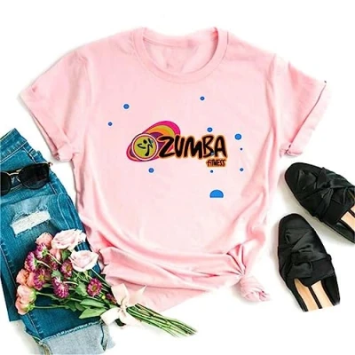 Imagen de Camiseta de Zumba para Mujer Mangas Cortas Estampadas Top Casual Rosa Clases Entrenamiento físico Baile