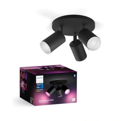 Imagen de Philips Hue White &amp; Color Ambiance Fugato Spot 3 flg negro 3x350lm, regulable, 16 millones de colores, controlable mediante app, compatible con Amazon Alexa (Echo, Echo Dot)
