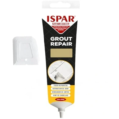 Imagen de ISPAR Masilla para juntas beige 250 g, lista usar azulejos con espátula, reparación de en el baño y la cocina, inodora fácil