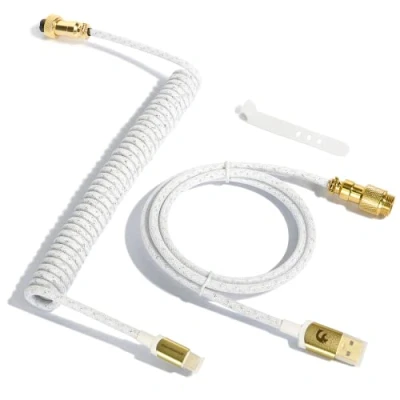 Imagen de XINMENG C03 cable de teclado en espiral trenzado, aviador doble manga USB C personalizado profesional para juegos, tipo A mecánico Blanco