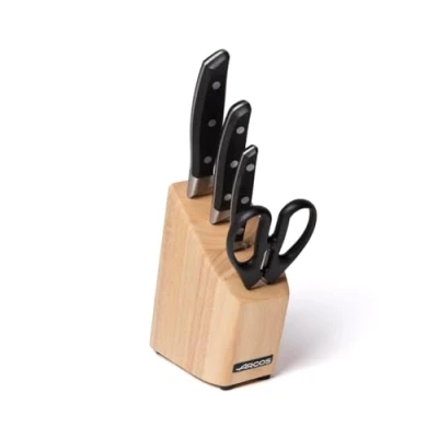 Imagen de Arcos Conjunto Cuchillos 4 piezas Acero Inoxidable Nitrum y Hoja mm. Cuchillo cocina profesional para cortar huesos carne. Mango ergonómico polioximetileno POM. Serie Manhattan. Color negro.