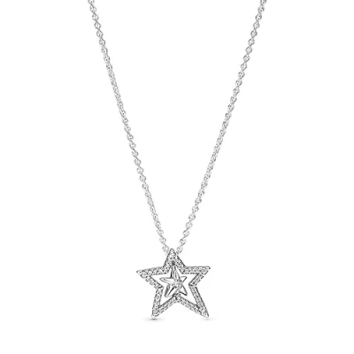 Imagen de Pandora Timeless Collar con diseño de círculo y cuadrado centelleantes plata ley circonitas cúbicas transparentes
