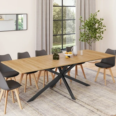 Imagen de IDMarket Mesa de comedor extensible rectangular Alix con almacenamiento para 10 12 personas, pie araña madera y negro, 200 240 cm