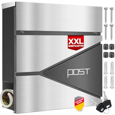 Imagen de KESSER® buzón con Compartimento para periódicos, Montaje en Pared, Acero Inoxidable, 2 Llaves Cierre, Moderno de Correo, Rollo Incluye Material Montaje, Tapa Cierre