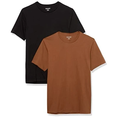 Imagen de Amazon Essentials Camiseta de Manga Corta, Cuello Redondo y Corte Ajustado Hombre, Pack 2, Marrón/Negro, S