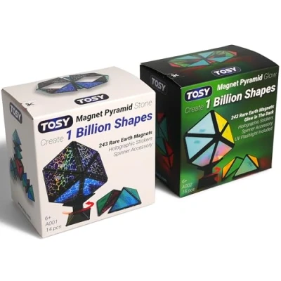 Imagen de TOSY Magnet Pyramid: 1 Cubo se transforma en mil Millones de Formas, 243 imanes Tierras Raras, diseño Brillante, Accesorio Giratorio, Regalo cumpleaños, Pascua, Juego 2: Stone Glow