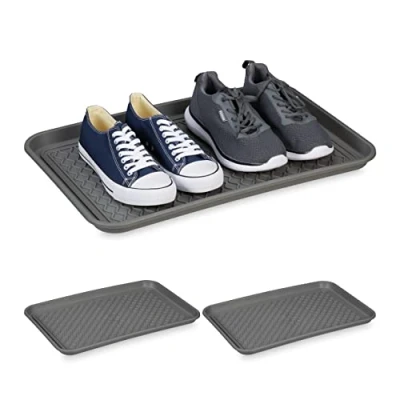 Imagen de Relaxdays 3er Schuhabtropfschale 60 x 40 cm Bandeja Zapatos XL, Set de 3, Base para Zapatillas Mojadas, Posazapatos Grande Plástico, Gris