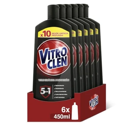 Imagen de Vitroclen Limpiador de Vitrocerámica en crema, acción protectora y desengrasante Pack 6 x 450 ml