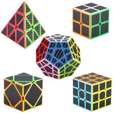 Imagen de Coolzon Puzzle Cubes Megaminx + Pyraminx 2x2x2 3x3x3 Skewb 5 Pack in Giftbox Cubo Magico con Pegatina de Fibra Carbono Velocidad