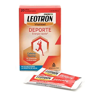 Imagen de LEOTRON Deporte, 20 Sobres, Complemento alimenticio con cafeína, taurina, 10 vitaminas y 4 minerales