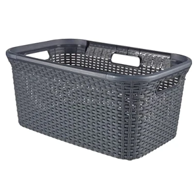 Imagen de Curver 188958 Cesto para la Ropa Sucia con Efecto Mimbre (Polipropileno, 45 L)