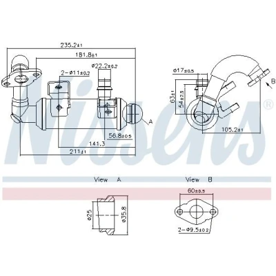 Imagen de NISSENS 989405 Enfriador EGR sin bypass de depresión FORD: Transit Connect Mk1 Furgón, Tourneo