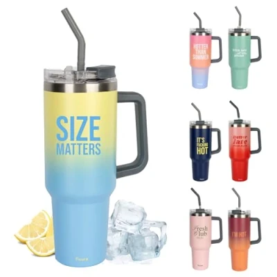 Imagen de Fisura Botella de agua térmica 1,2 litros grande. acero inoxidable. Sin BPA. 24 horas frío / 12 calor. Con pajita incluida. 9,8 cm x 27,8 (Size, amarillo)