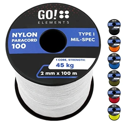 Imagen de GO!elements 100m Cuerda Paracord 2mm de Nylon A Prueba desgarros Supervivencia 100 Tipo I y con Capacidad Carga hasta 45kg, Coleur: Blanco