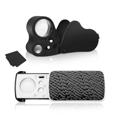 Imagen de 2 Piezas Lupas de Joyeros, 30X 60X 90X Lupa Joyería con Luz LED y UV, Portátil para Diamantes, Gemas, Monedas, Minerales Geólogos (Negro)