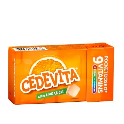 Imagen de Cedevita Caramelos multivitamínicos saludables y dulces con 9 vitaminas en sabor a naranja Un bolsillo lleno de Refuerzo del sistema inmunológico Paquete 8 caramelos, 19,5 g