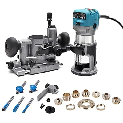 Imagen de KATSU Rebajadora Eléctrica Fresadora de Madera Laminador Enrutador 710W 220V Herramienta Carpintería + Mandril 1/4&quot; Base Inmersión Fresa Juego Bujes Guía