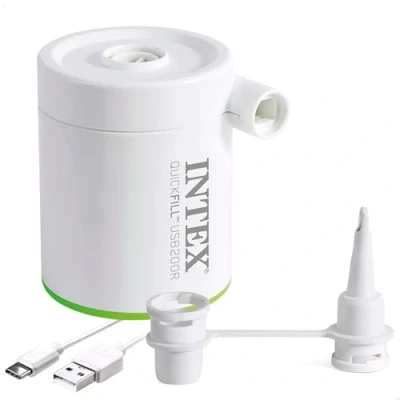 Imagen de Intex, Mini hinchador eléctrico portátil, 200 l/min, USB Tipo A, Incluye 2 boquillas y Bolsa Transporte, Pequeño, Compacto Ligero, Colchones colchonetas, Bomba de Aire Inflador (66637)