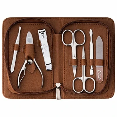 Imagen de Chali® Kit Manicura Pedicura 7 pcs, Set Uñas Acero Inoxidable Lima de Cristal, Tijera para las Uñas, Corta Cuticulas, Cortauñas y contando