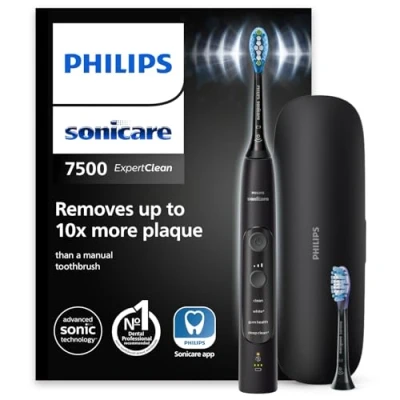 Imagen de Philips Sonicare ExpertClean 7500 cepillo dental eléctrico, con aplicación, 4 modos de cepillado y 3 niveles intensidad, sensor presión, estuche viaje, negro, modelo HX9631/16