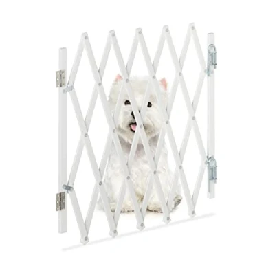 Imagen de Relaxdays Barrera Seguridad Perro, Valla Protección Niño Escalera, Plegable, hasta 96cm Extensión, Reja Mascota, Blanco, Bambú